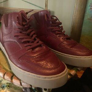 Clae Grant “Rollins” Merlot Leather Lace Up High Top Sneakers